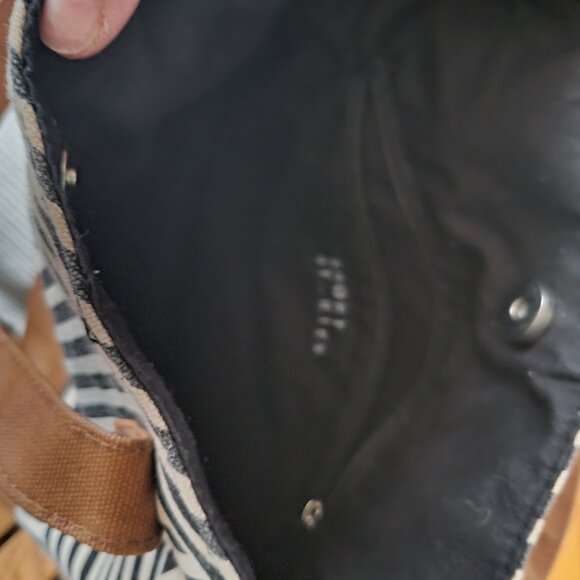 Short Stories Canvas Crossbody Tote Bag | Geometric Stripe | Brown & Black - Picture 6 of 7